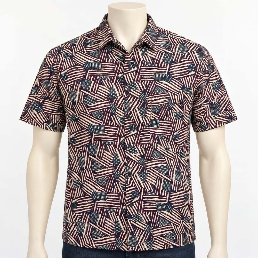 Vintage 90s Robert Stock 100% Silk American Flag Shirt Mens Large USA
